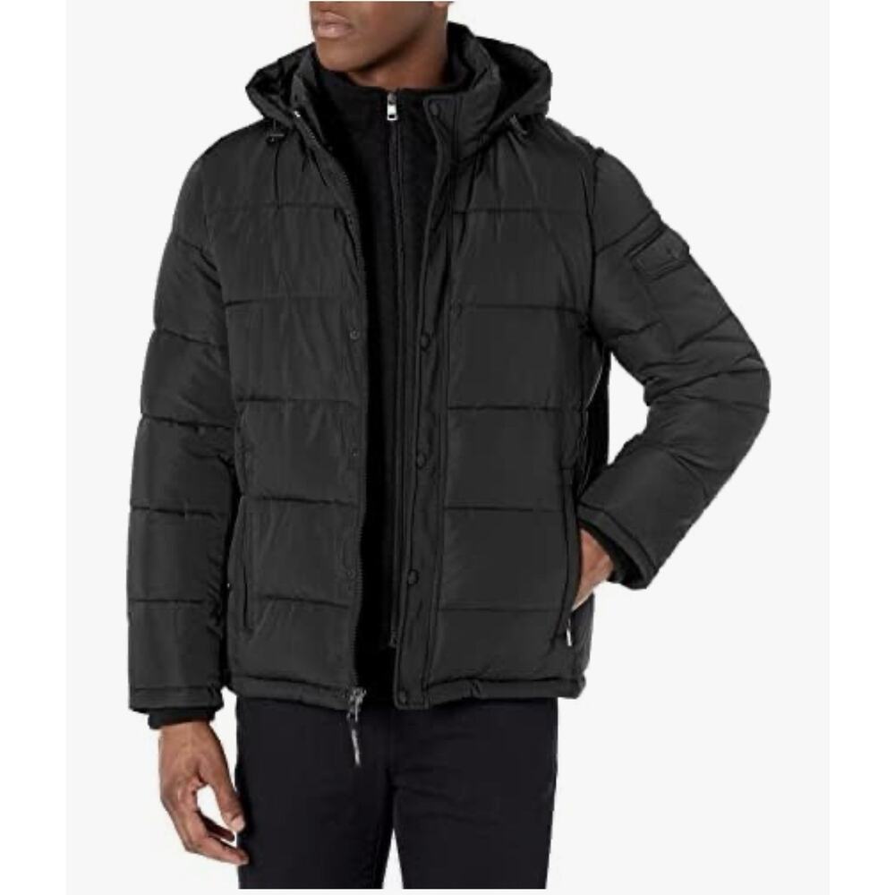 Calvin Klein Men's Core Puffer with Polar Fleece Bib Jacket Black Large